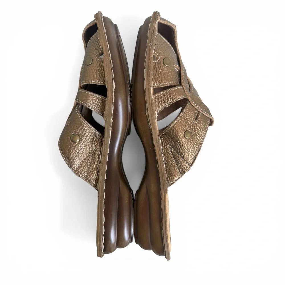 Covington Heather Bronze Leather Fisherman Comfort Slip On Slide Wedge Sandals 8